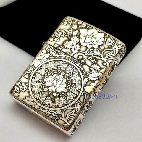 BẬT LỬA ZIPPO BẠC ĐÚC NGUYÊN KHỐI STERLING CHỦ ĐỀ HOA MẪU ĐƠN 4 MẶT ZB43