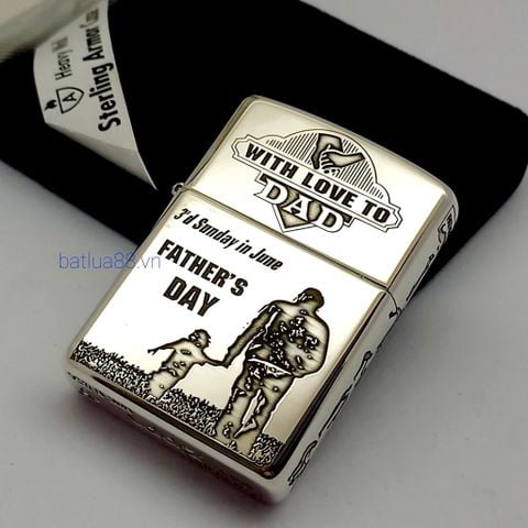 BẬT LỬA ZIPPO ARMOR VỎ DẦY BẠC ĐÚC NGUYÊN KHỐI STERLING CHỦ ĐỀ CHA CON - ZB20