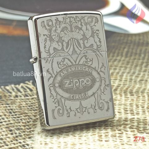 BẬT LỬA ZIPPO CHROME BÓNG CHỦ ĐỀ HOA VĂN LOGO ZIPPO NĂM 2015 Z73