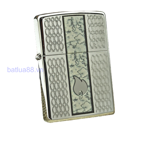 BẬT LỬA ZIPPO CHROME BÓNG HOA VĂN SƠN HẤP NHIỆT VÂN ĐÁ LOGO NGỌN LỬA BẢN XUẤT CHÂU ÂU NĂM 2011 Z84