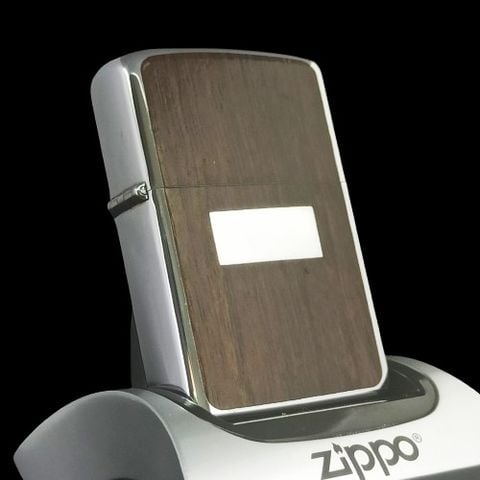Bật Lửa Zippo Cổ Đồng Khối Mạ Chrome Bóng Ốp Gỗ Năm 1973 Đời 1 Vạch Thẳng ZC111