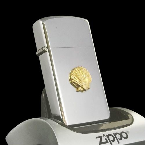 Bật Lửa Zippo Slim Cổ Đồng Khối Mạ Chrome Bóng HP Emblem Vàng Chính Hãng Đời 8 Vạch Sắc Năm 1974 ZC164