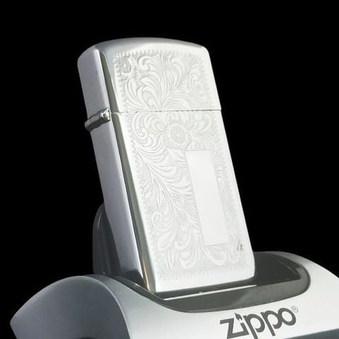 Bật Lửa Zippo Cổ Slim Đồng Khối Mạ Chrome Venetian Năm 1975 Đời 7 Vạch Sắc ZC201