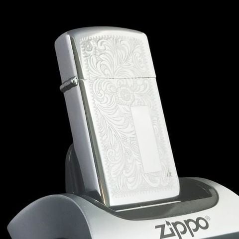 Bật Lửa Zippo Cổ Slim Đồng Khối Mạ Chrome Venetian Năm 1976 Đời 6 Vạch Sắc ZC201