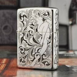 Bật lửa Zippo Bạc nguyên khối khắc hình cô gái 5 mặt - ZB27