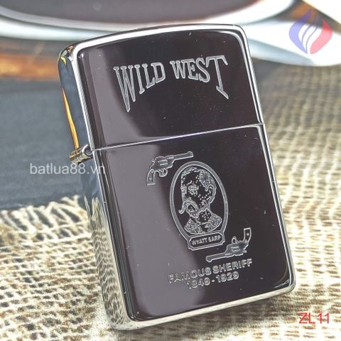 BẬT LỬA ZIPPO CHROME BÓNG CHỦ ĐỀ WILD WEST SÚNG CÔN ĐỜI VI NĂM 1990 ZL11