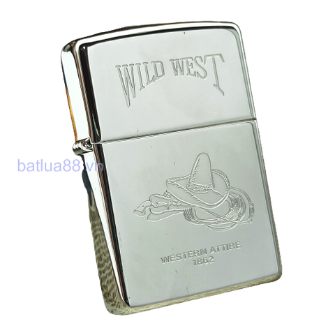 BẬT LỬA ZIPPO CHROME BÓNG CHỦ ĐỀ WILD WEST MŨ DÂY CAO BỒI ĐỜI XI NĂM 1995 ZL13