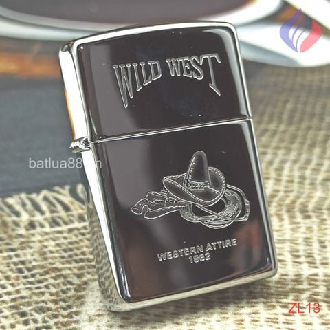 BẬT LỬA ZIPPO CHROME BÓNG CHỦ ĐỀ WILD WEST MŨ DÂY CAO BỒI ĐỜI XI NĂM 1995 ZL13