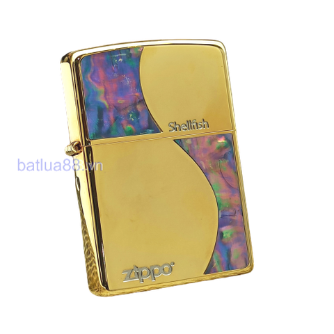 BẬT LỬA ZIPPO MẠ VÀNG TOÀN THÂN, KHẢM XÀ CỪ 2 MẶT BẢN ĐẶC BIỆT TRIỆN SHELLFISH (CỰC HIẾM) NĂM 2012 ZL156