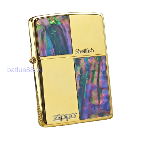 BẬT LỬA ZIPPO MẠ VÀNG TOÀN THÂN, KHẢM XÀ CỪ 2 MẶT BẢN ĐẶC BIỆT TRIỆN SHELLFISH (CỰC HIẾM) NĂM 2012 ZL157