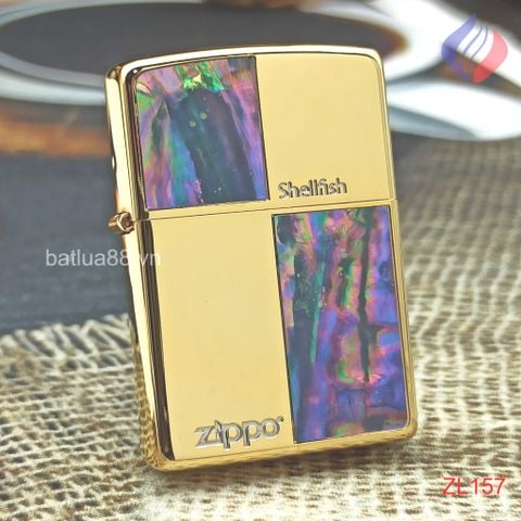 BẬT LỬA ZIPPO MẠ VÀNG TOÀN THÂN, KHẢM XÀ CỪ 2 MẶT BẢN ĐẶC BIỆT TRIỆN SHELLFISH (CỰC HIẾM) NĂM 2012 ZL157