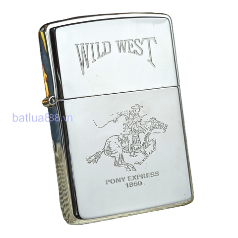 BẬT LỬA ZIPPO CHROME BÓNG CHỦ ĐỀ WILD WEST CAO BỒI CƯỠI NGỰA ĐỜI VIII NĂM 1992 ZL16