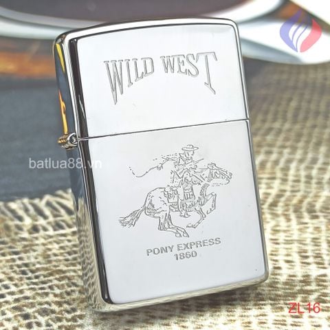 BẬT LỬA ZIPPO CHROME BÓNG CHỦ ĐỀ WILD WEST CAO BỒI CƯỠI NGỰA ĐỜI VIII NĂM 1992 ZL16