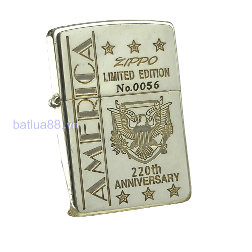 BẬT LỬA ZIPPO LIMITTED MẠ BẠC DEMI VÀNG CHỦ ĐỀ KỶ NIỆM 220 NĂM QUÂN SỰ HOA KỲ ĐỜI XI NĂM 1995 ZL173
