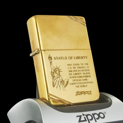 Bật Lửa Zippo Đồng Khối Vintage Chặt Góc Chủ Đề Nữ Thần Tự Do Năm 1987 Đời III La Mã  ZL341