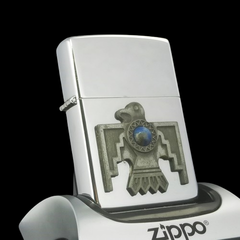 Bật Lửa Zippo Đồng Khối Mạ Chrome Emblem Đính Đá Chính Hãng Đời VII La Mã Năm 1991 ZL464