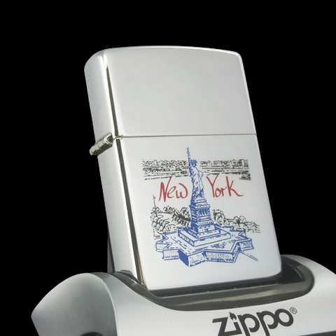 Bật Lửa Zippo Đồng Khối Mạ Chrome Bóng Chủ Đề Liberty Cực Hiếm Gặp  Đời XIII La Mã Sản Xuất Năm 1997 ZL525