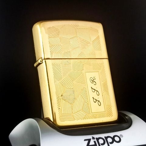 Bật Lửa Zippo Đồng Khối Mạ Vàng Gold Plaed Hoa Văn Shimmer Hiếm Gặp  Đời VIII La Mã Sản Xuất Năm 1992 ZL531