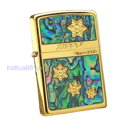 BẬT LỬA ZIPPO MẠ VÀNG HOA VĂN KHẢM XÀ CỪ (KHẢM TRAI) HÌNH SAO ZN80