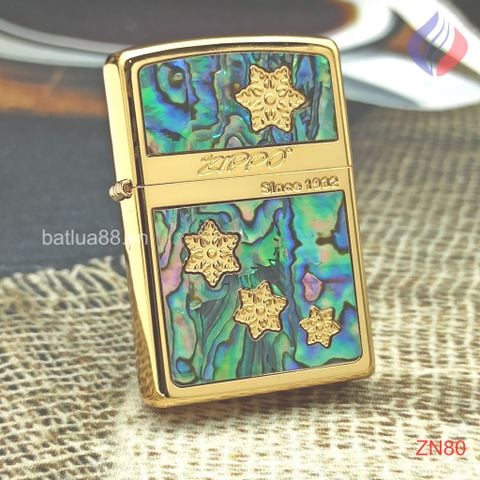 BẬT LỬA ZIPPO MẠ VÀNG HOA VĂN KHẢM XÀ CỪ (KHẢM TRAI) HÌNH SAO ZN80