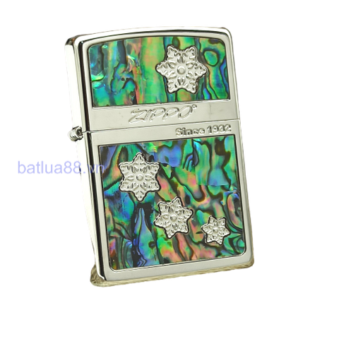 BẬT LỬA ZIPPO MẠ BẠC HOA VĂN KHẢM XÀ CỪ (KHẢM TRAI) HÌNH SAO ZN85