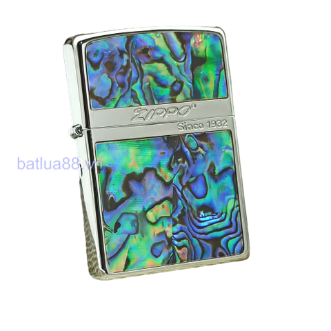 BẬT LỬA ZIPPO MẠ BẠC HOA VĂN KHẢM XÀ CỪ (KHẢM TRAI) ZN86