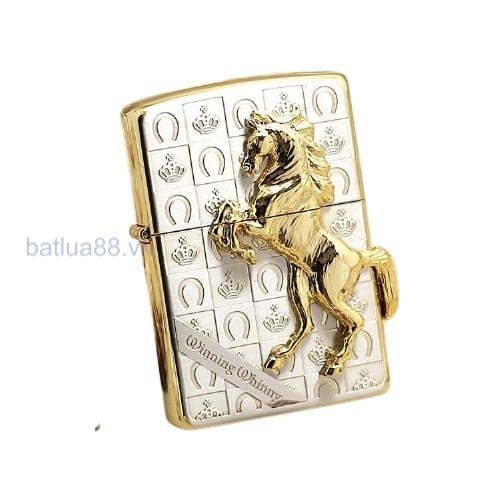 BẬT LỬA ZIPPO USA XUẤT NHẬT MẠ VÀNG NGỰA NỔI NỀN BẠC DEMI VÀNG SANG TRỌNG - ZN95