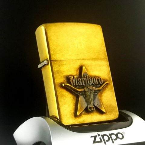 Bật Lửa Zippo Đồng Khối Marlboro Longhorns Đầu Bò Đời VII La Mã Năm 1991 Cực Hiếm ZQH131