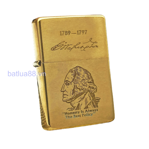 ZIPPO VINTAGE BRASS KHÔNG CHẶT GÓC CHỦ ĐỀ TỔNG THỐNG HOA KỲ RẤT HIẾM ĐỜI V LA MÃ SẢN XUẤT 1989 - ZQH9
