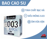  Bao Cao Su Okamoto 0.03 Cool - Hộp 3 Cái, Siêu Mỏng, Gel Bạc Hà Mát Lạnh 