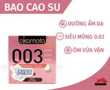  Bao Cao Su Okamoto 0.03 Hyaluronic Acid - Hộp 3 Cái, Siêu Mỏng, Nhiều Gel, Dưỡng Ẩm 