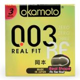  Bao Cao Su Okamoto 0.03 Real Fit - Hộp 3 Cái, Siêu Mỏng, Ôm Khít Cực Đỉnh 