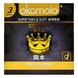  Bao Cao Su Okamoto Crown , Siêu Mỏng, Trơn ,Truyền Nhiệt Chân Thật, Hộp 03 Cái 