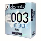  Bao Cao Su Okamoto 0.03 Cool - Hộp 3 Cái, Siêu Mỏng, Gel Bạc Hà Mát Lạnh 