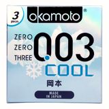  Bao Cao Su Okamoto 0.03 Cool - Hộp 3 Cái, Siêu Mỏng, Gel Bạc Hà Mát Lạnh 