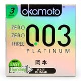  Bao Cao Su Okamoto 0.03 Platinum - Hộp 3 Cái, Siêu Mỏng - Trong Suốt 