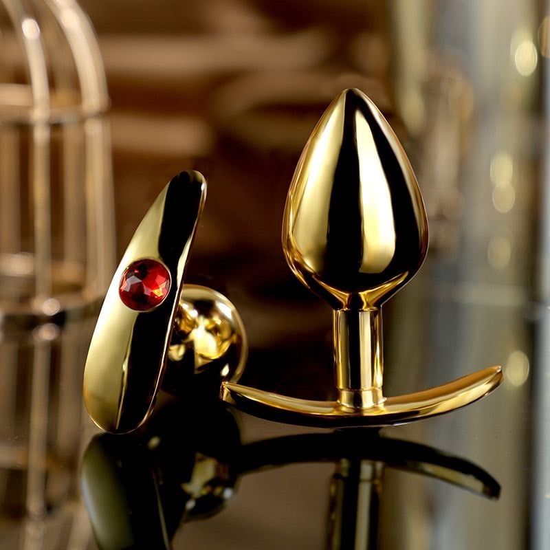  Phích Cấm Hậu Môn Inox Mạ Vàng Cao Cấp Gold Kim Cương Đỏ 