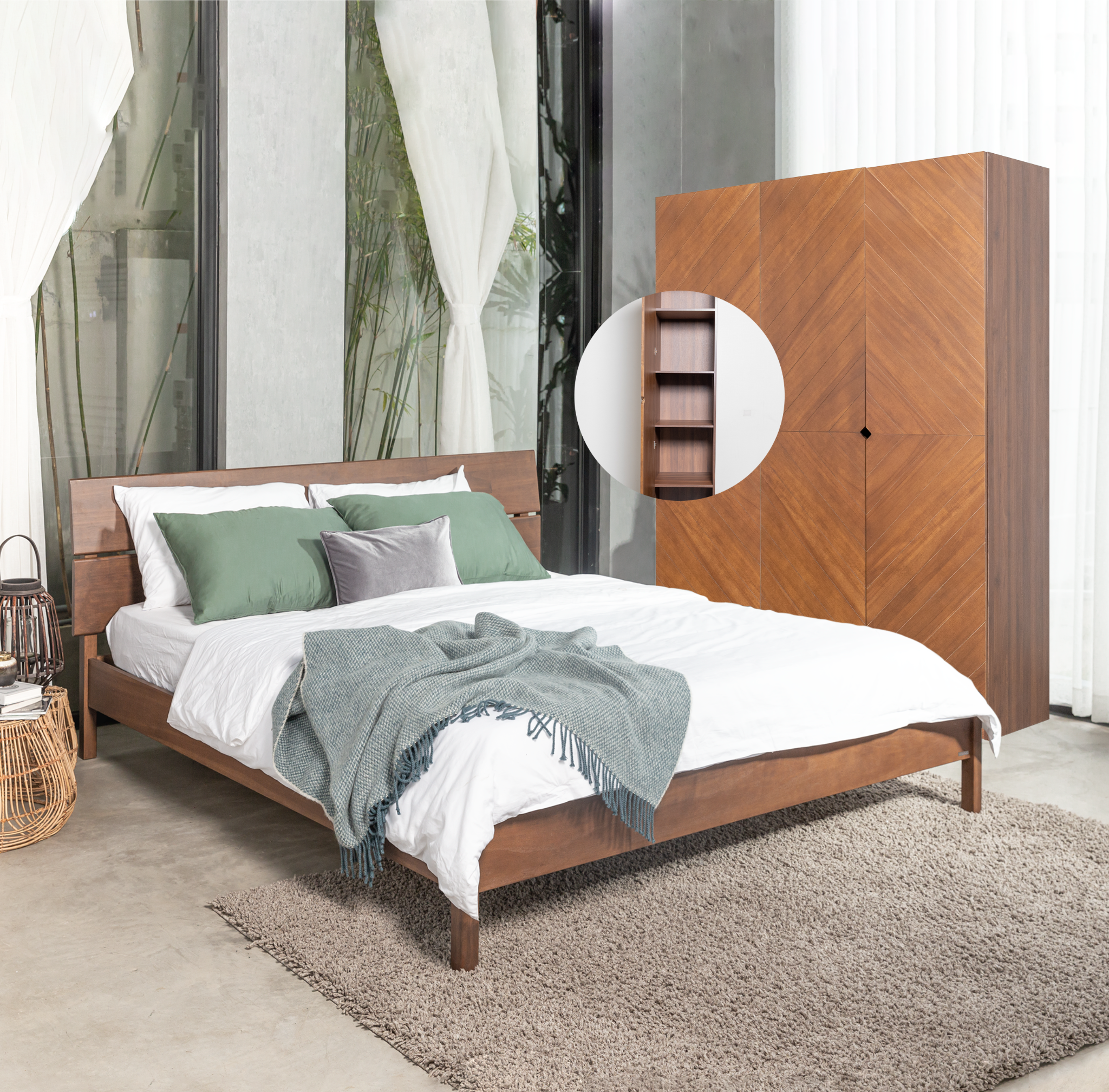  Combo Giường Ngủ VLINE & Tủ Quần Áo HOBRO 