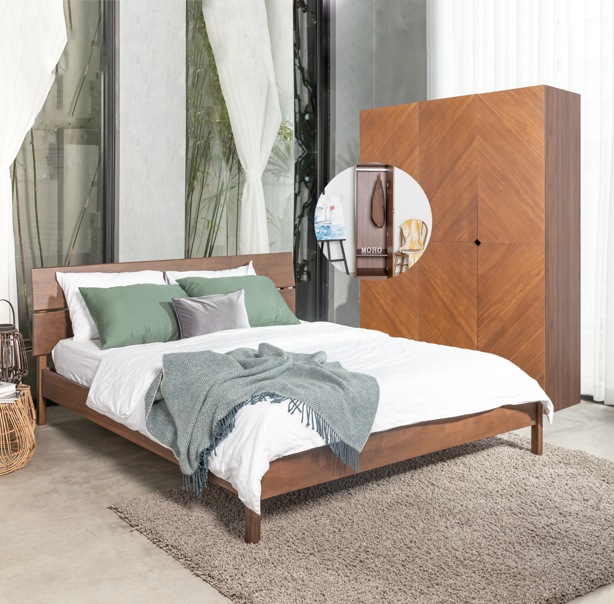  Combo Giường Ngủ VLINE & Tủ Quần Áo HOBRO 