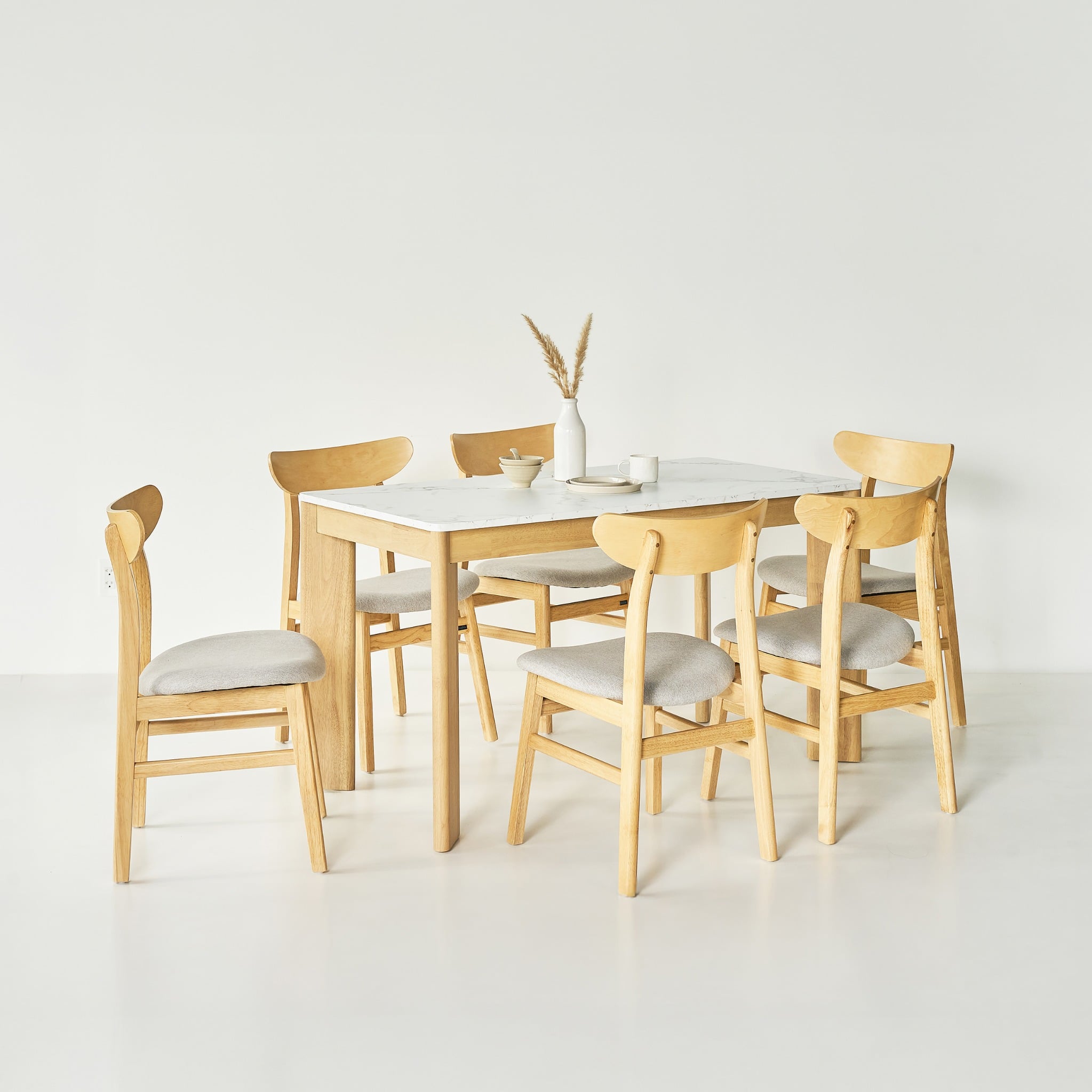  Bộ Bàn Ăn Gỗ 4 Ghế - 6 Ghế SCANIA (Màu Tự Nhiên, Mặt Vân Đá) 