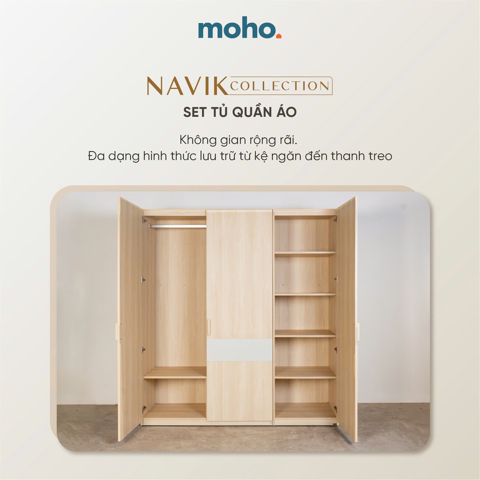  Tủ Quần Áo Gỗ MOHO NARVIK Nhiều Kích Thước 