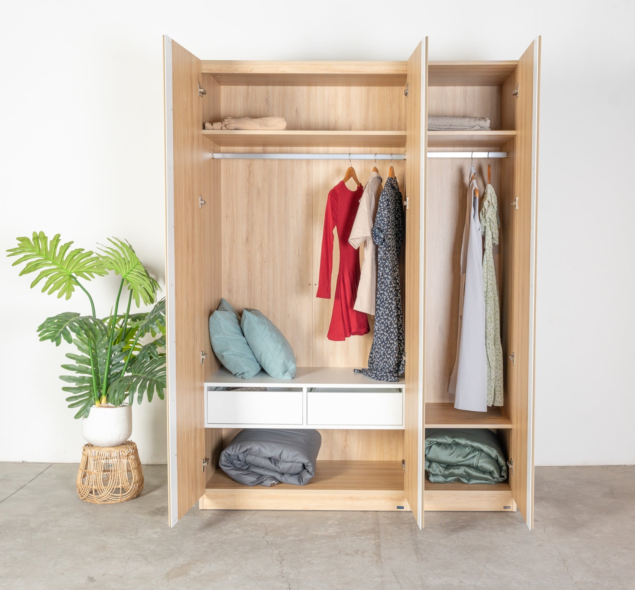  Set Tủ Quần Áo Gỗ MOHO VIENNA 201 3 Cánh Thanh Treo 4 Màu 