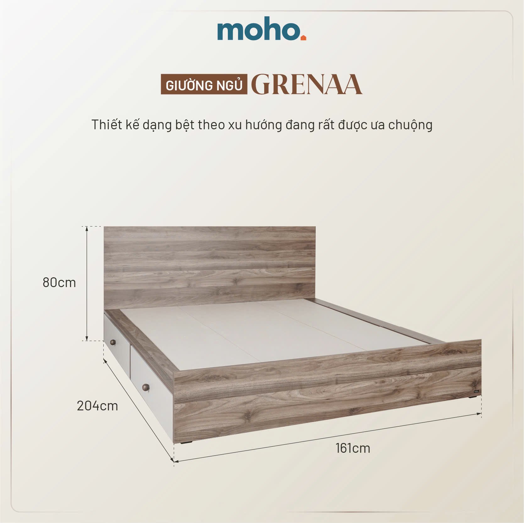  Giường Ngủ Gỗ Có Hộc MOHO GRENAA 201 