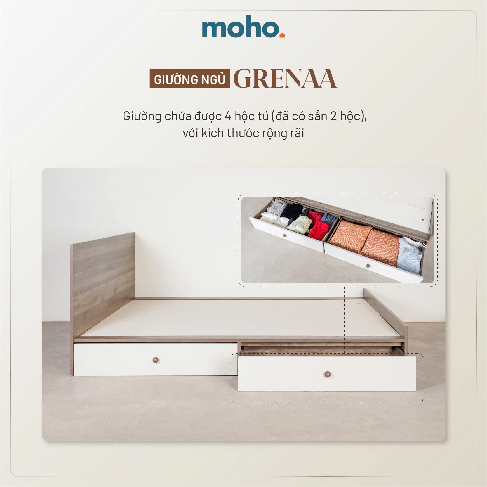  Giường Ngủ Gỗ Có Hộc MOHO GRENAA 201 