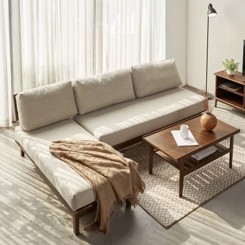 Ghế Sofa Góc Chữ L Gỗ Cao Su Tự Nhiên MOHO VLINE 601 