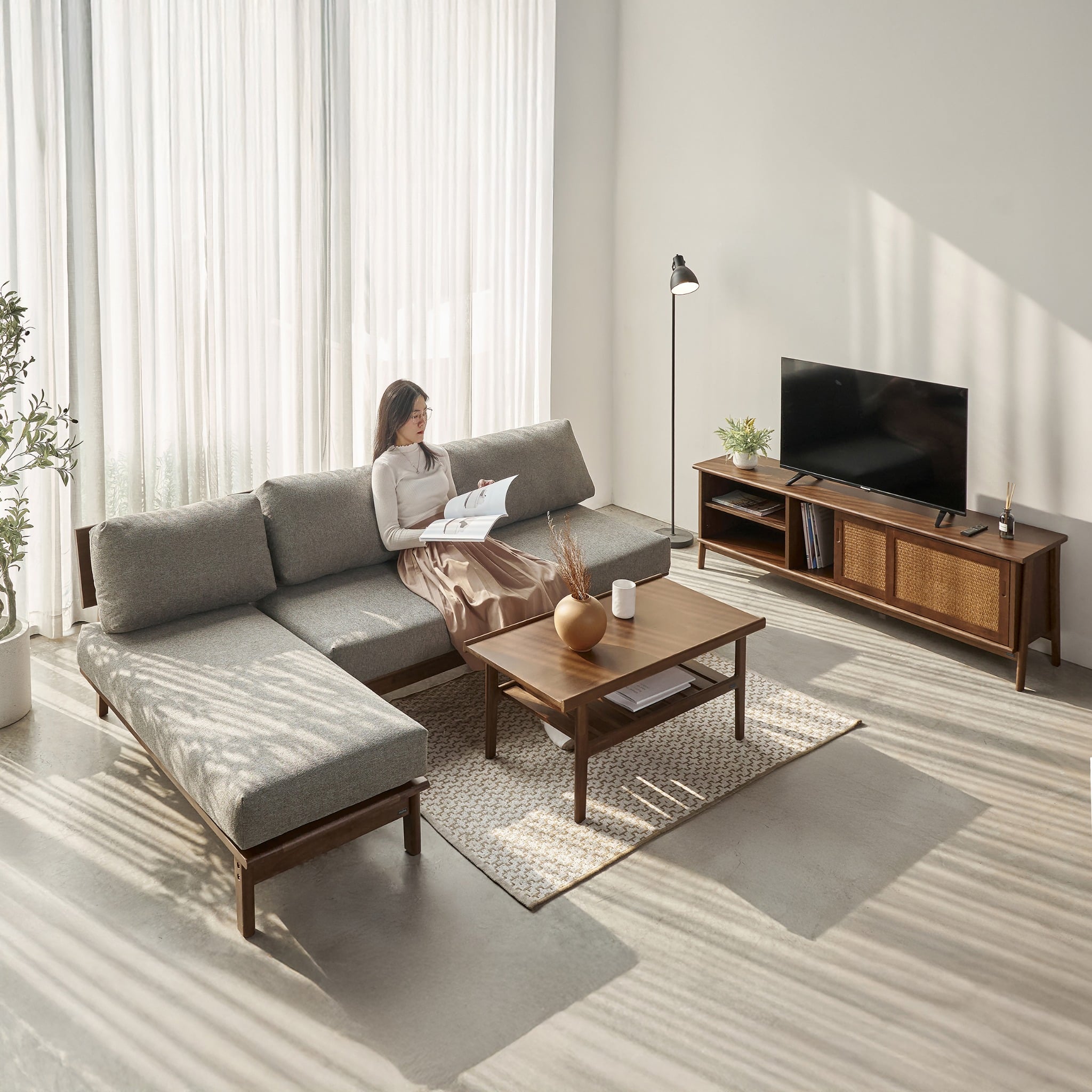  Ghế Sofa Gỗ Tự Nhiên MOHO VLINE 601 Màu Xám Đậm 