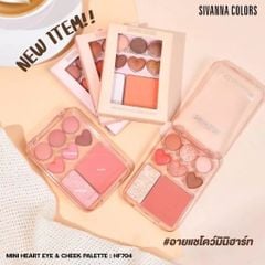 Bảng Phấn Mắt 6 Ô Kèm Má Hồng và Bắt Sáng Sivanna Colors mini heart eye & cheek palette HF704