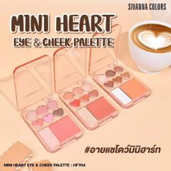 Bảng Phấn Mắt 6 Ô Kèm Má Hồng và Bắt Sáng Sivanna Colors mini heart eye & cheek palette HF704