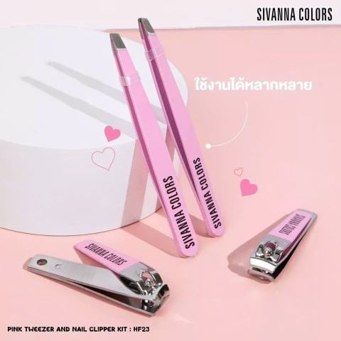Bộ Nhíp và Bấm Móng Tay Sivanna Colors Pink Tweezer And Nail Clipper Kit HF23