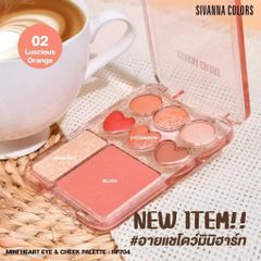 Bảng Phấn Mắt 6 Ô Kèm Má Hồng và Bắt Sáng Sivanna Colors mini heart eye & cheek palette HF704